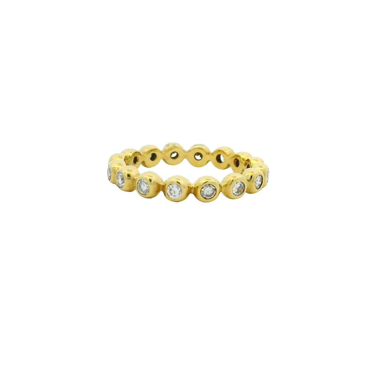 18K Yellow Gold Natural Round Brilliant Diamond Bezel Set Stackable Ring
