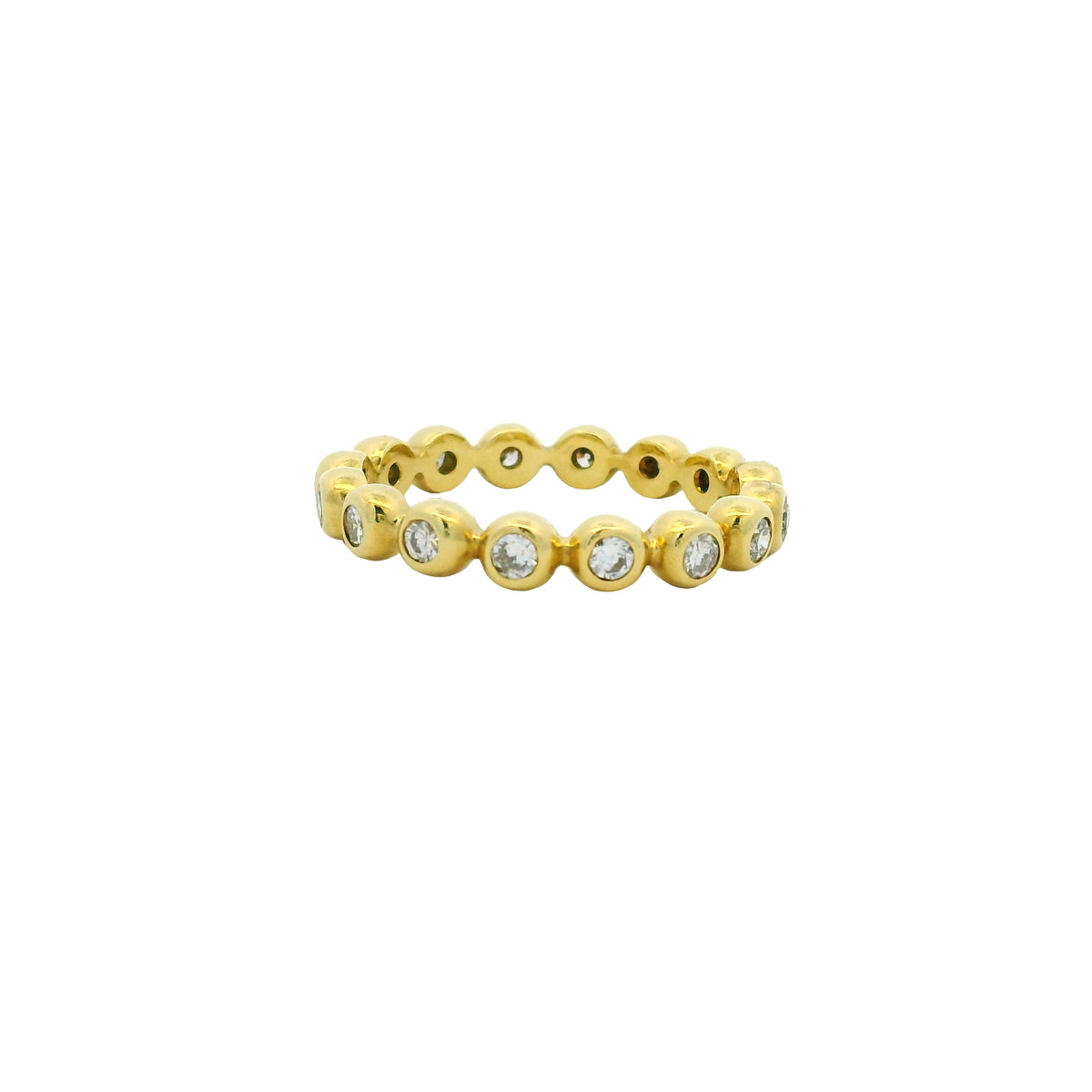 18K Yellow Gold Natural Round Brilliant Diamond Bezel Set Stackable Ring