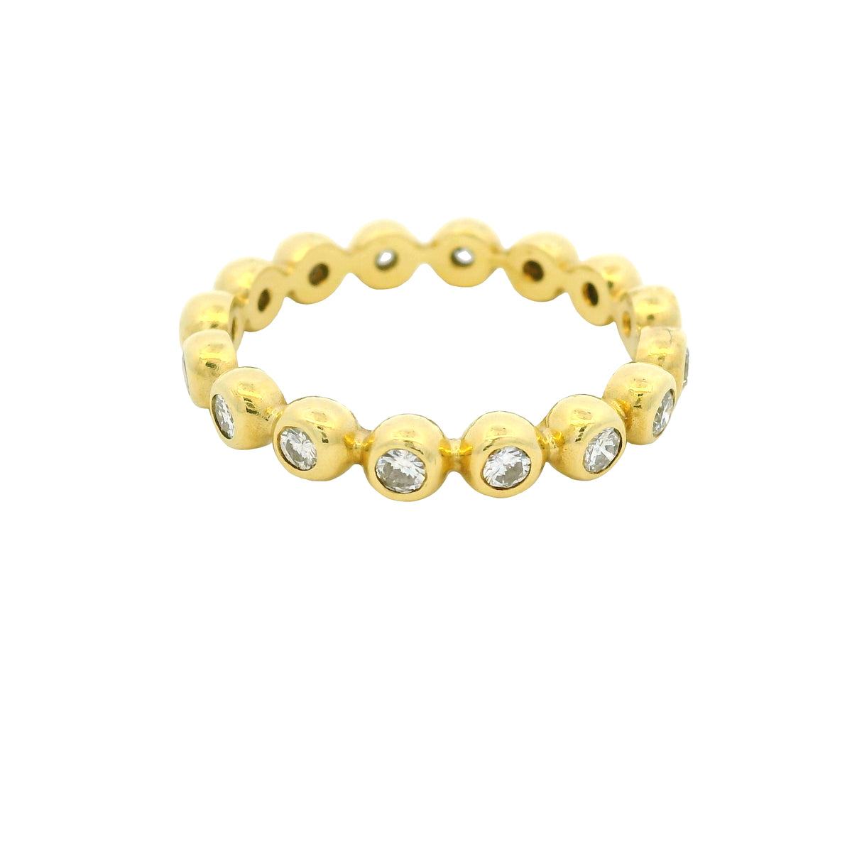 18K Yellow Gold Natural Round Brilliant Diamond Bezel Set Stackable Ring