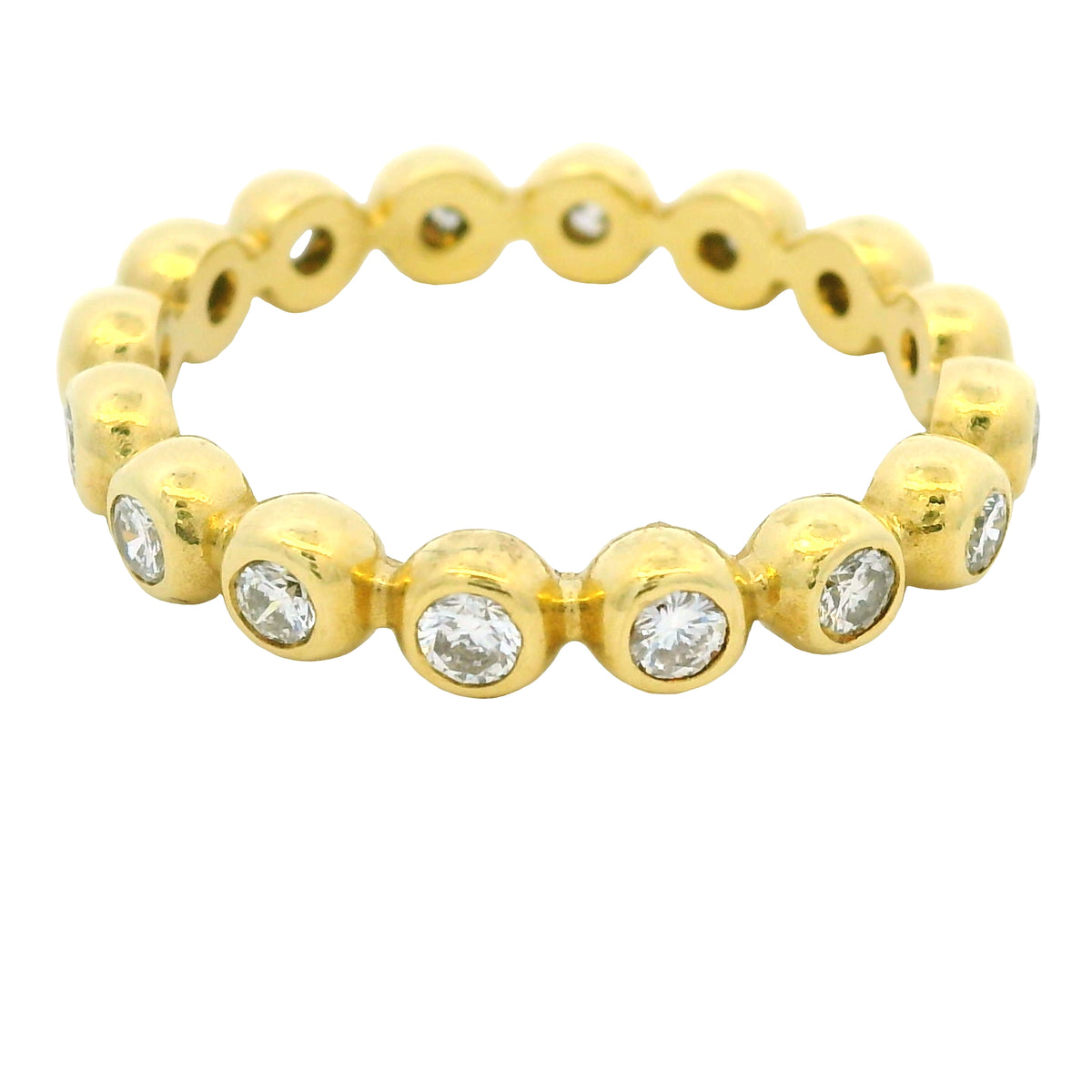 18K Yellow Gold Natural Round Brilliant Diamond Bezel Set Stackable Ring