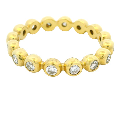 18K Yellow Gold Natural Round Brilliant Diamond Bezel Set Stackable Ring