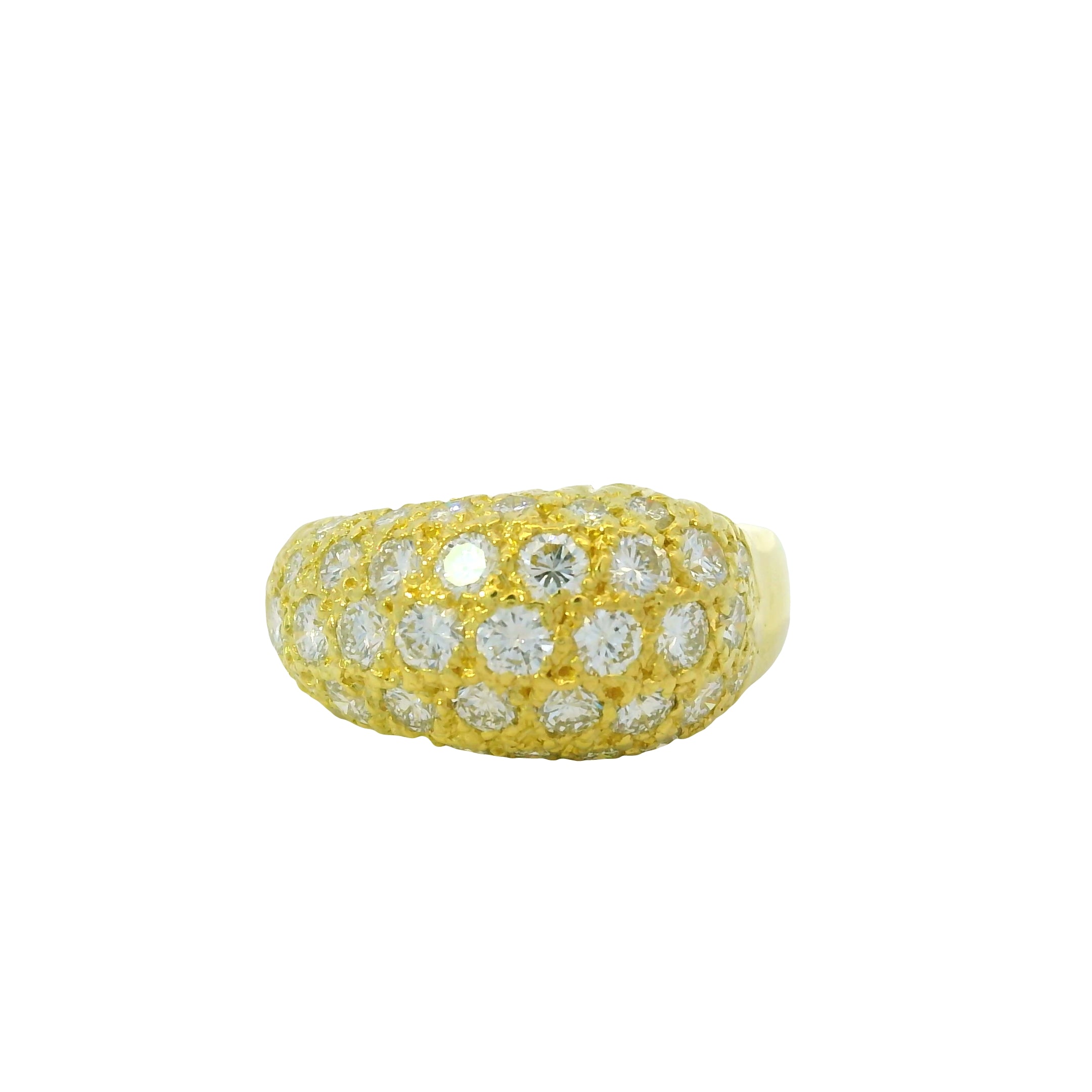 18K Yellow Gold Natural 1.56 Carat Diamond Pave Asymmetric Dome Ring