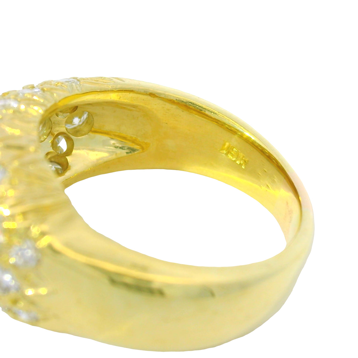 18K Yellow Gold Natural 1.56 Carat Diamond Pave Asymmetric Dome Ring