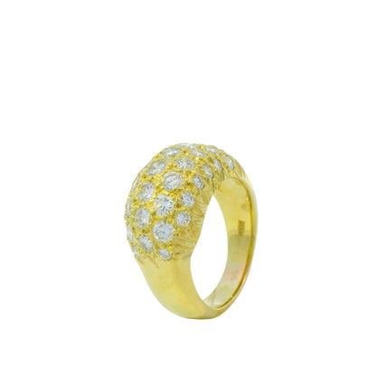 18K Yellow Gold Natural 1.56 Carat Diamond Pave Asymmetric Dome Ring