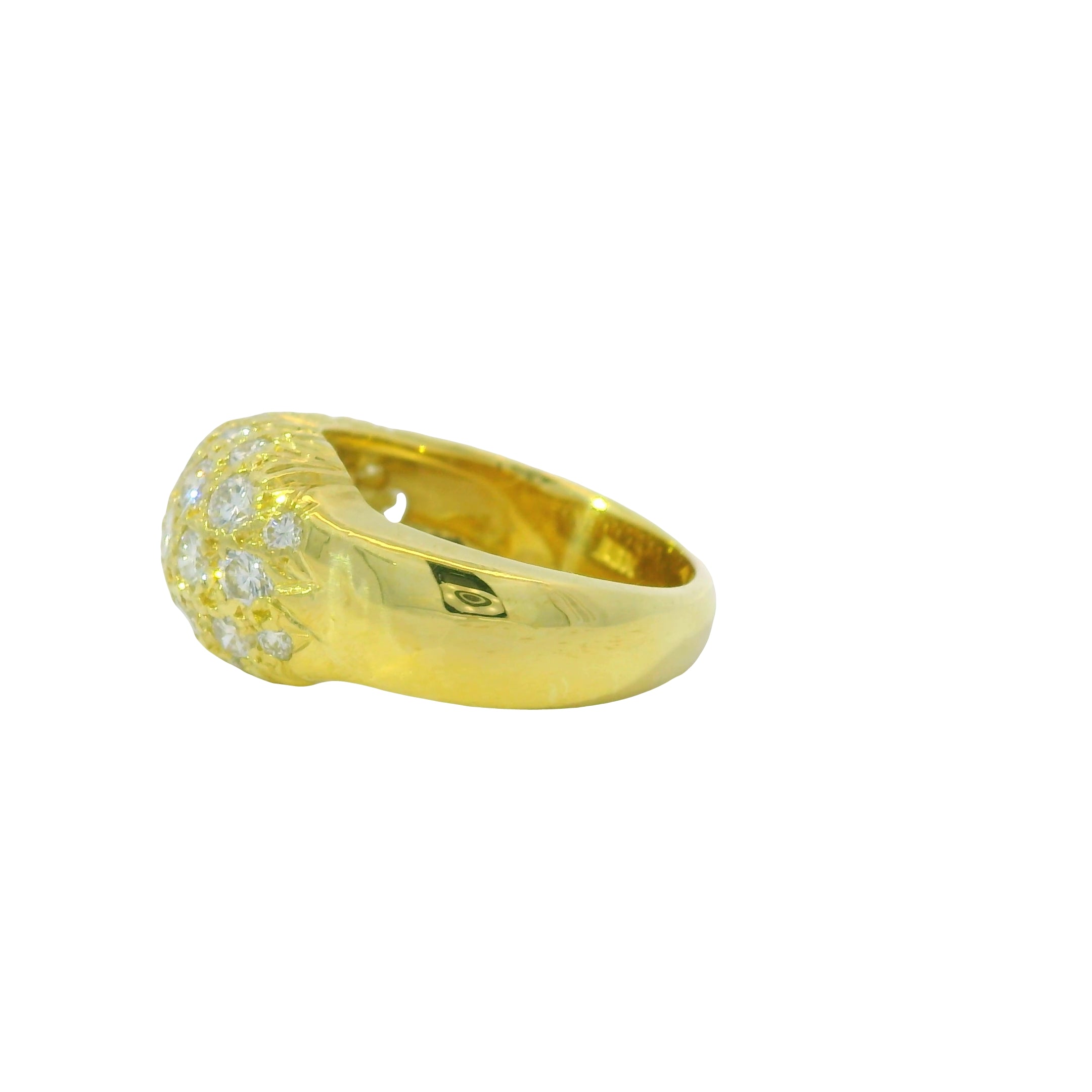 18K Yellow Gold Natural 1.56 Carat Diamond Pave Asymmetric Dome Ring