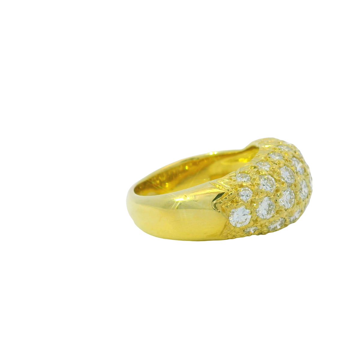 18K Yellow Gold Natural 1.56 Carat Diamond Pave Asymmetric Dome Ring
