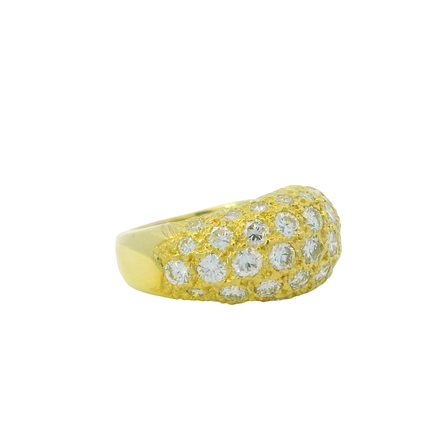 18K Yellow Gold Natural 1.56 Carat Diamond Pave Asymmetric Dome Ring