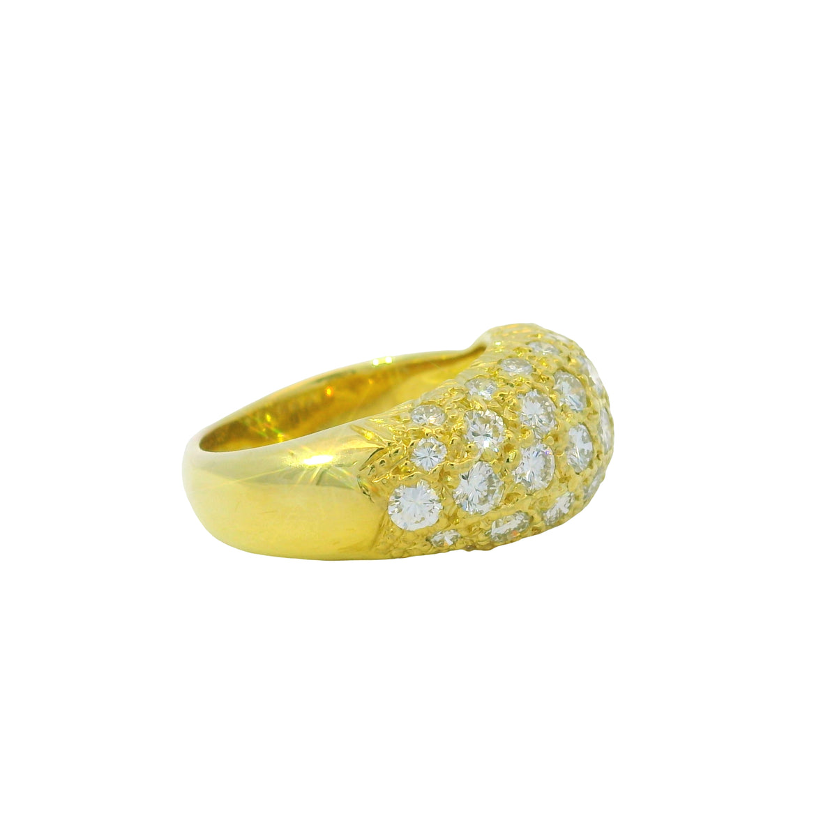 18K Yellow Gold Natural 1.56 Carat Diamond Pave Asymmetric Dome Ring