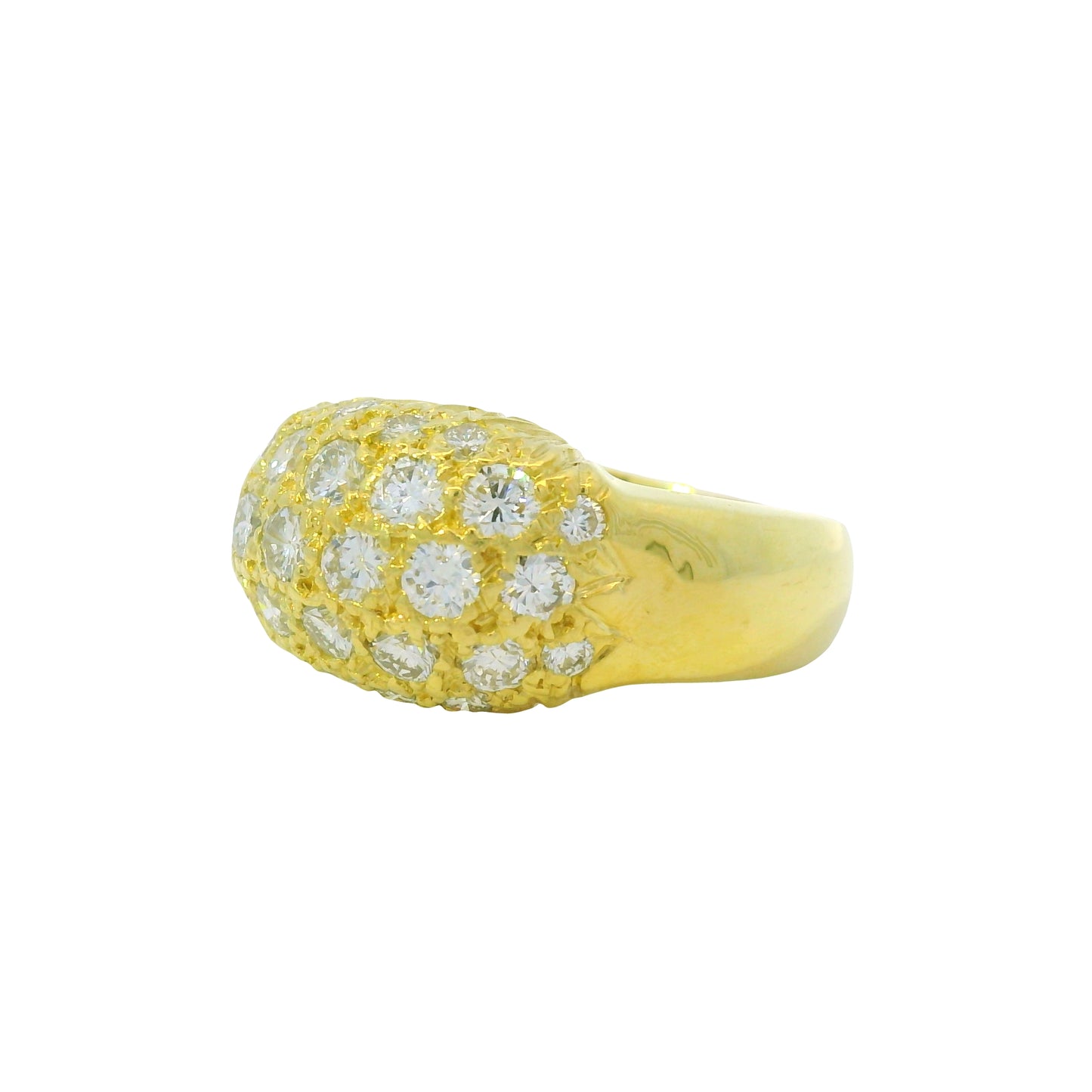 18K Yellow Gold Natural 1.56 Carat Diamond Pave Asymmetric Dome Ring