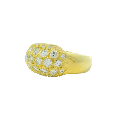 18K Yellow Gold Natural 1.56 Carat Diamond Pave Asymmetric Dome Ring