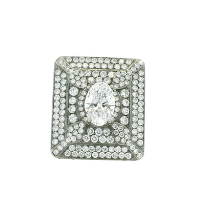 14K White Gold Lab-Grown Oval Diamond Black Rhodium Ring With Natural Diamond Accents