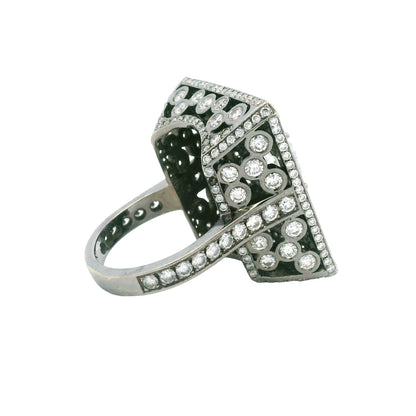 14K White Gold Lab-Grown Oval Diamond Black Rhodium Ring With Natural Diamond Accents