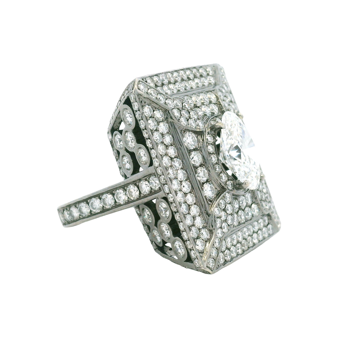 14K White Gold Lab-Grown Oval Diamond Black Rhodium Ring With Natural Diamond Accents