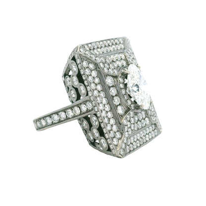 14K White Gold Lab-Grown Oval Diamond Black Rhodium Ring With Natural Diamond Accents