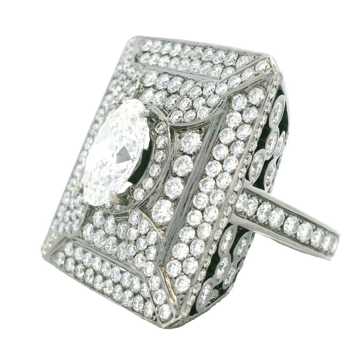 14K White Gold Lab-Grown Oval Diamond Black Rhodium Ring With Natural Diamond Accents