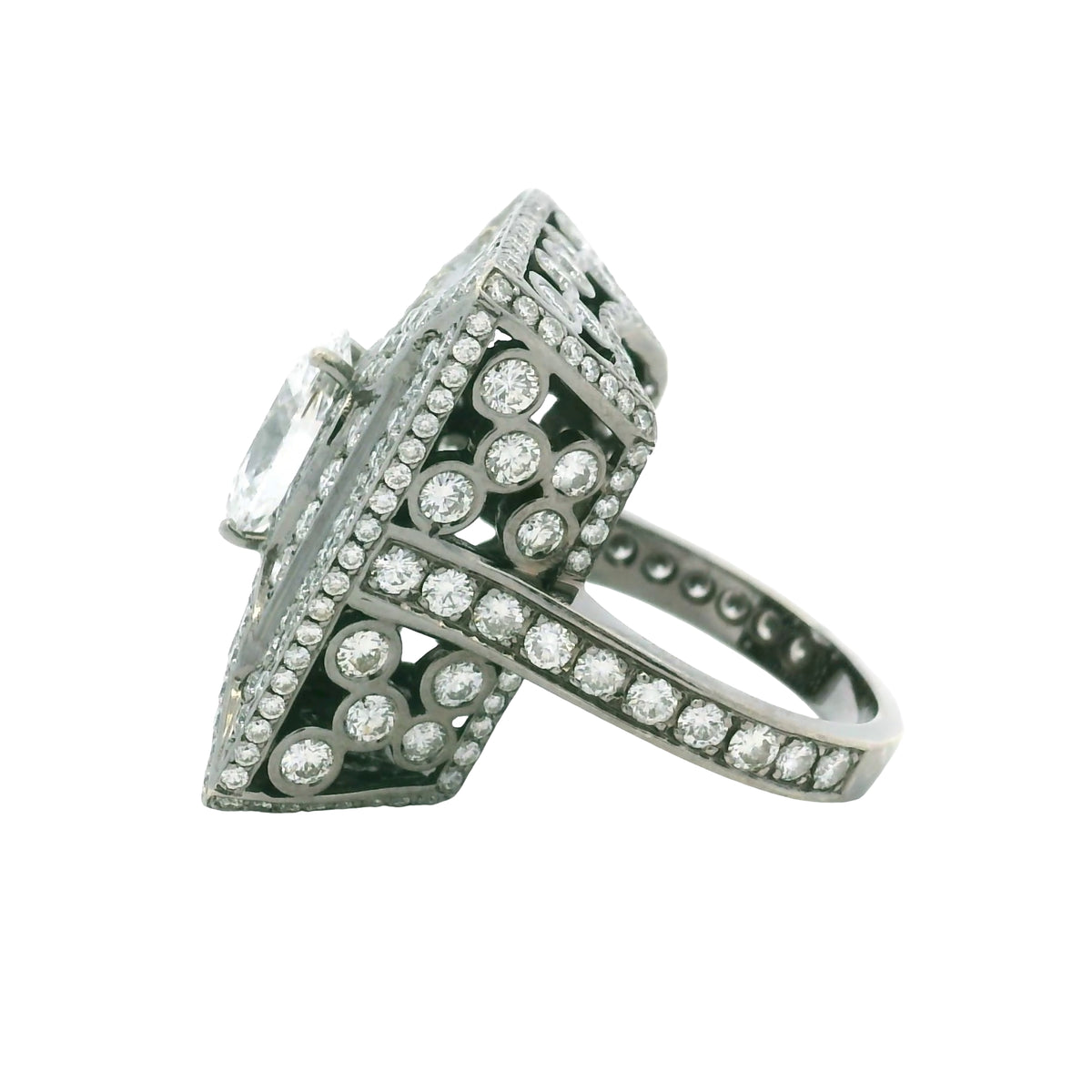 14K White Gold Lab-Grown Oval Diamond Black Rhodium Ring With Natural Diamond Accents
