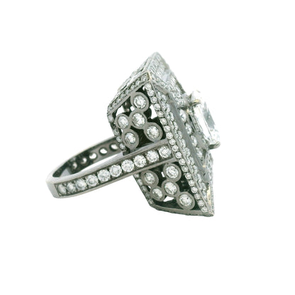 14K White Gold Lab-Grown Oval Diamond Black Rhodium Ring With Natural Diamond Accents