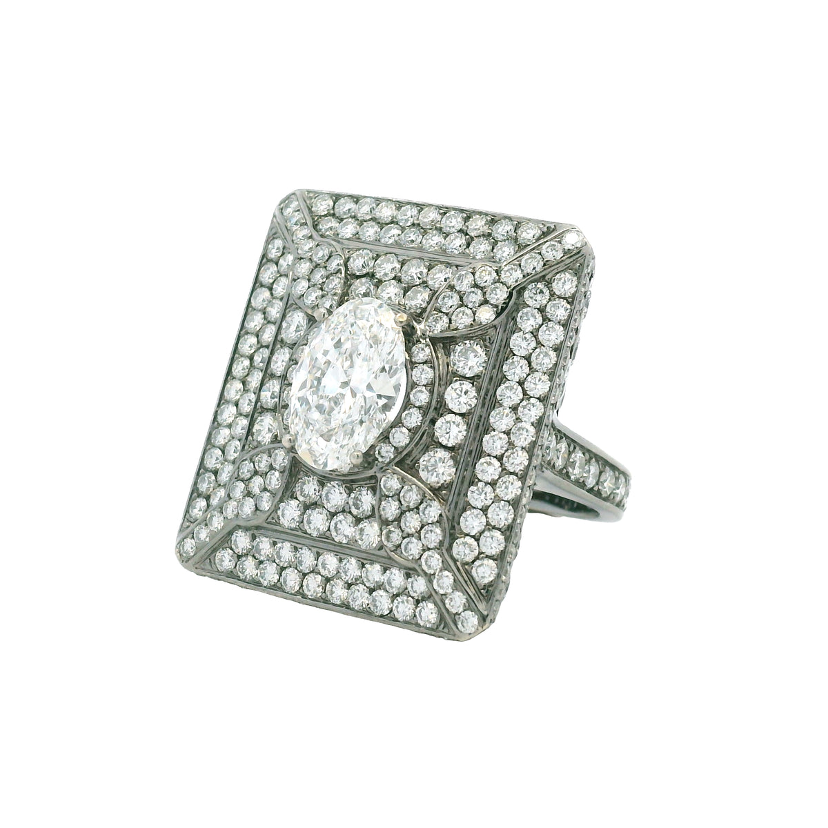 14K White Gold Lab-Grown Oval Diamond Black Rhodium Ring With Natural Diamond Accents