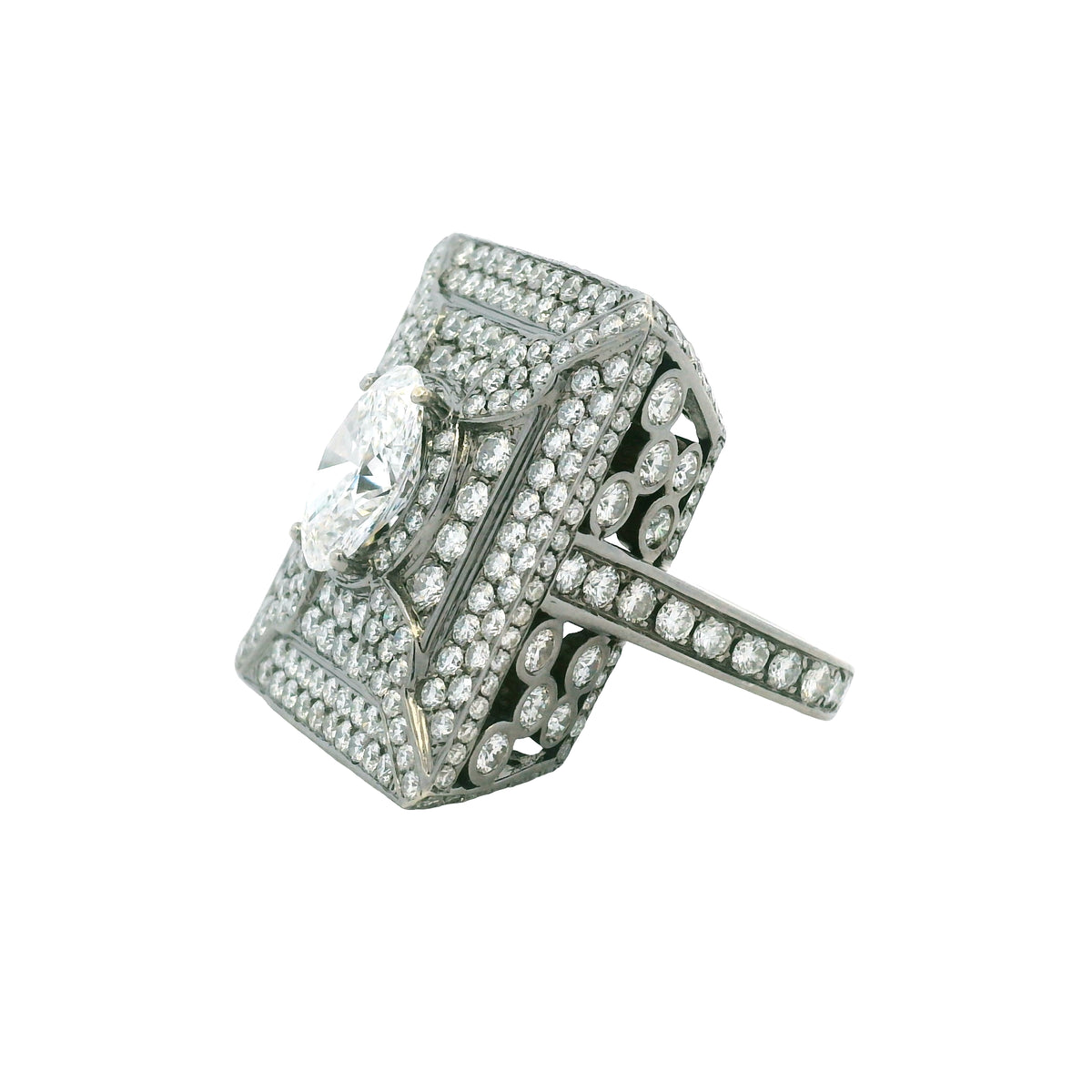 14K White Gold Lab-Grown Oval Diamond Black Rhodium Ring With Natural Diamond Accents