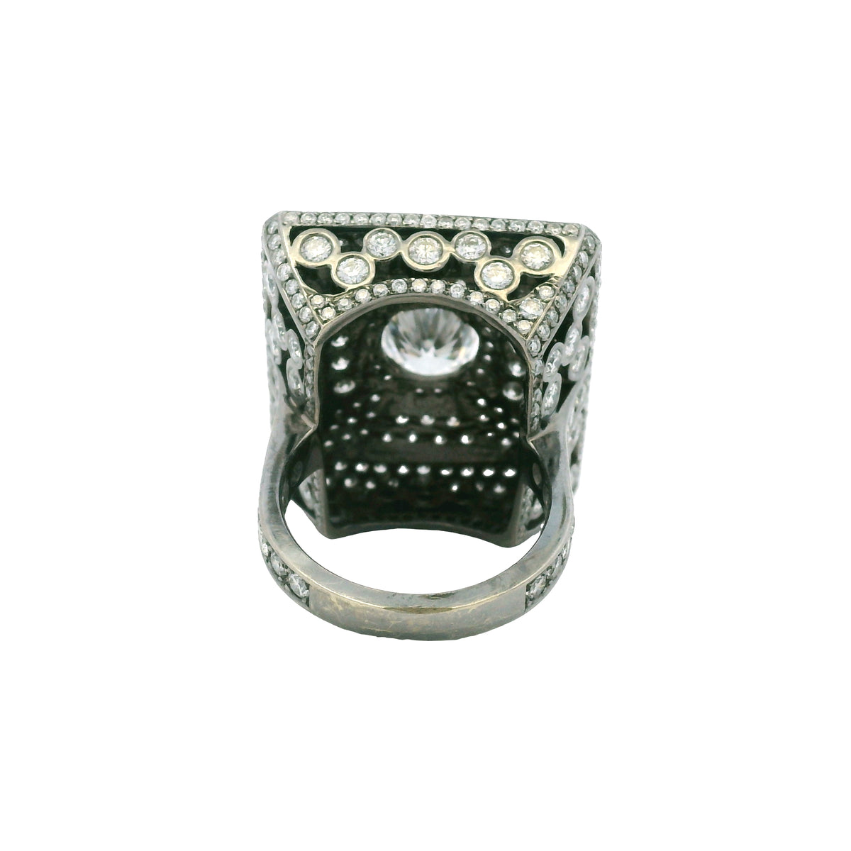 14K White Gold Lab-Grown Oval Diamond Black Rhodium Ring With Natural Diamond Accents