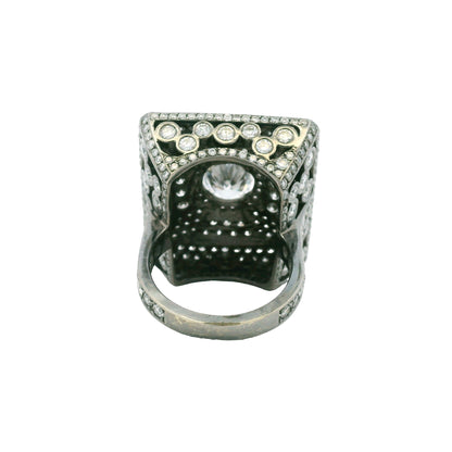 14K White Gold Lab-Grown Oval Diamond Black Rhodium Ring With Natural Diamond Accents