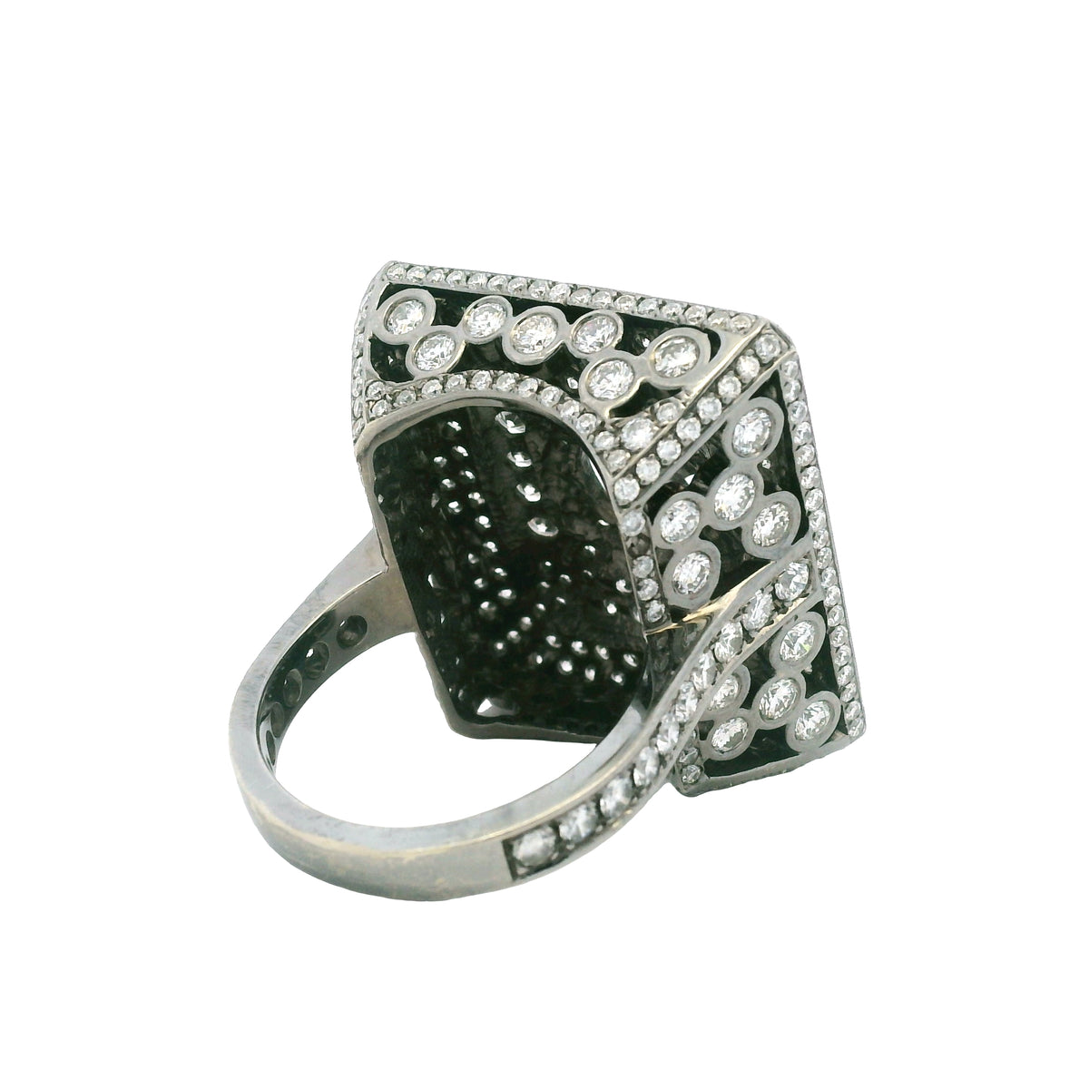 14K White Gold Lab-Grown Oval Diamond Black Rhodium Ring With Natural Diamond Accents