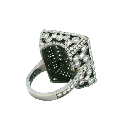 14K White Gold Lab-Grown Oval Diamond Black Rhodium Ring With Natural Diamond Accents