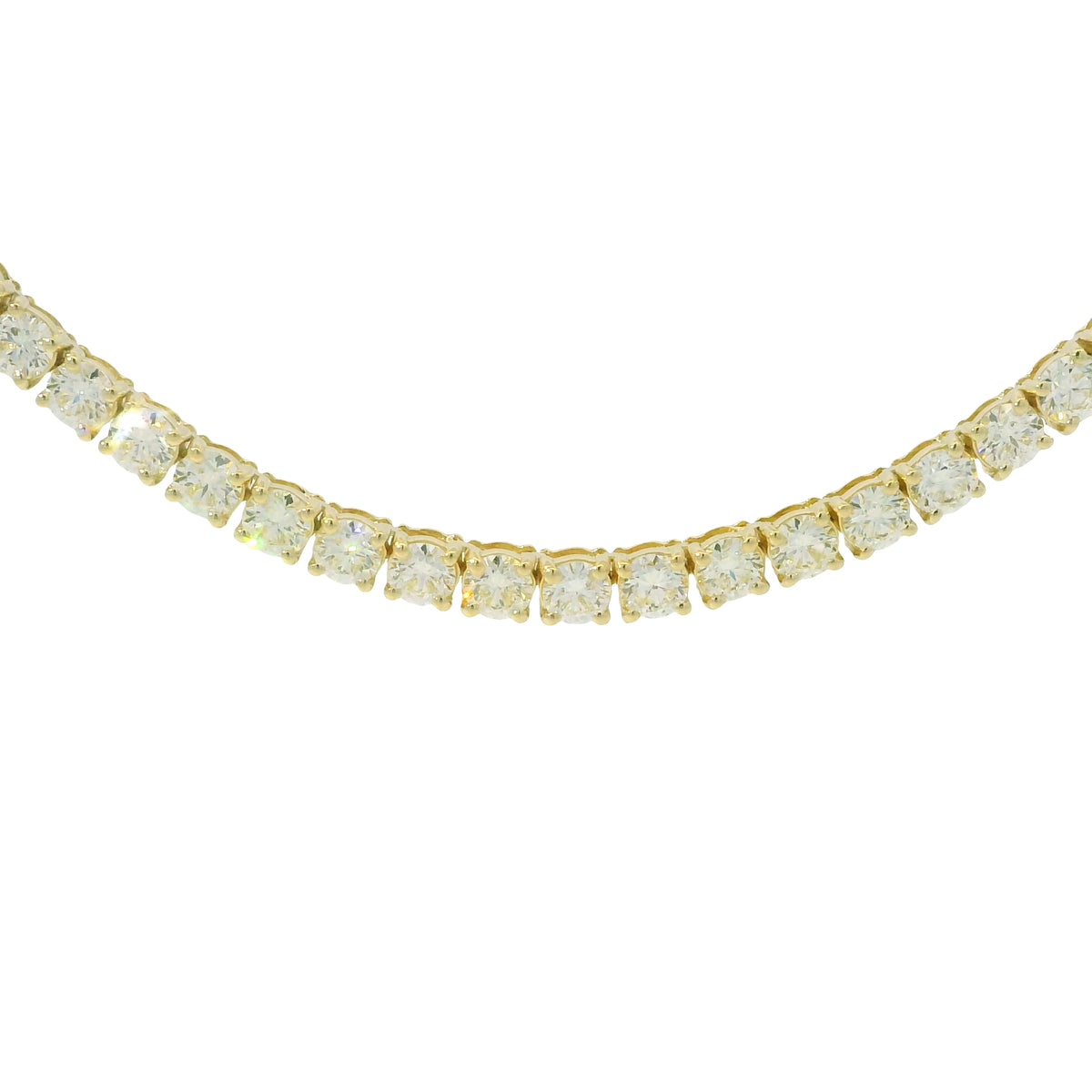 14k Yellow Gold Natural 17.35 Carat Round Brilliant Cut Diamond Tennis Necklace
