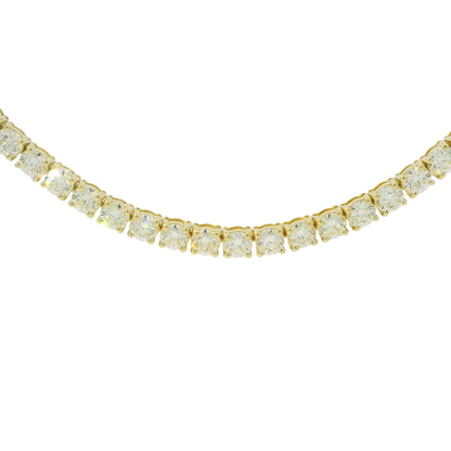 14k Yellow Gold Natural 17.35 Carat Round Brilliant Cut Diamond Tennis Necklace