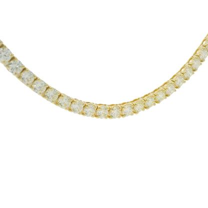 14k Yellow Gold Natural 17.35 Carat Round Brilliant Cut Diamond Tennis Necklace