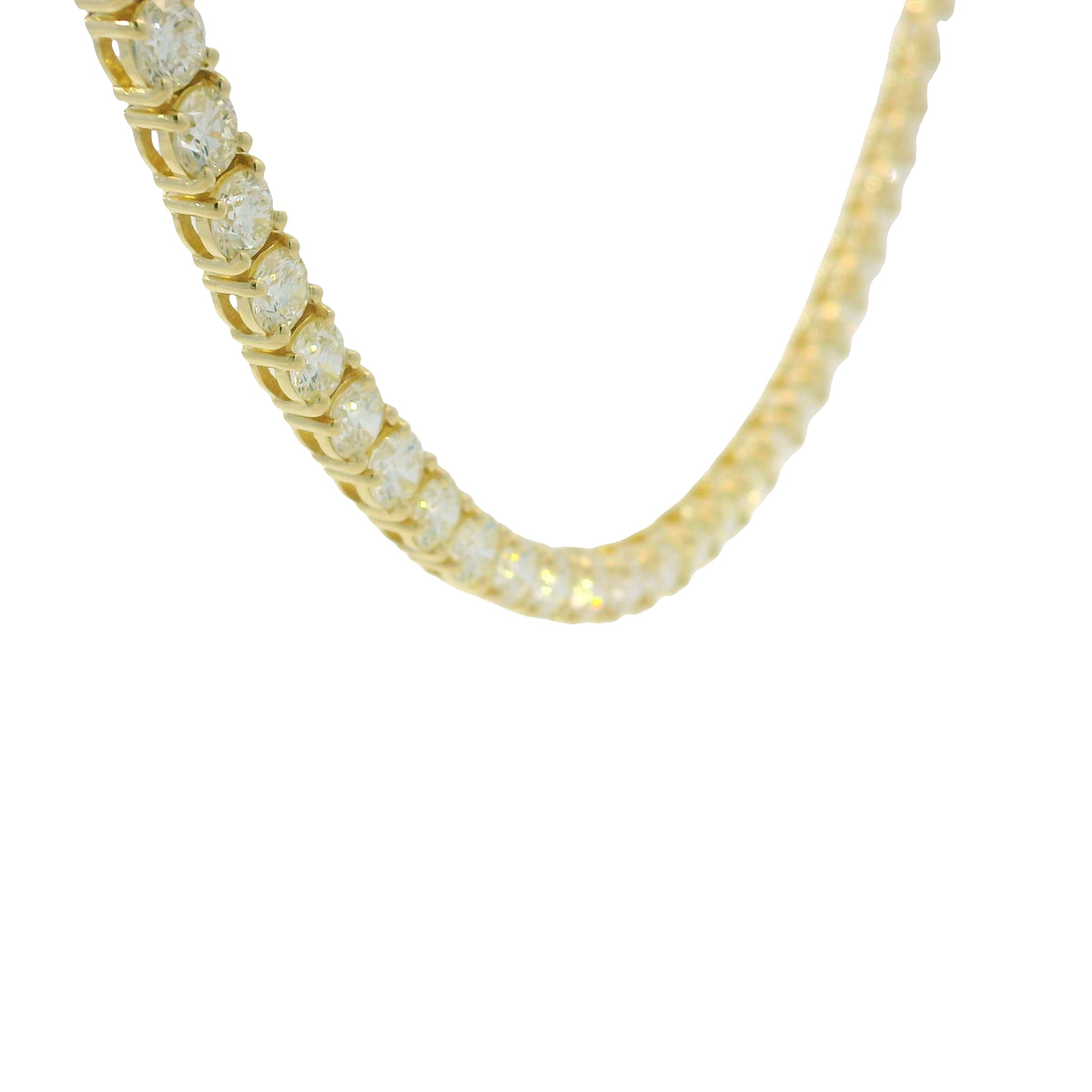 14k Yellow Gold Natural 17.35 Carat Round Brilliant Cut Diamond Tennis Necklace