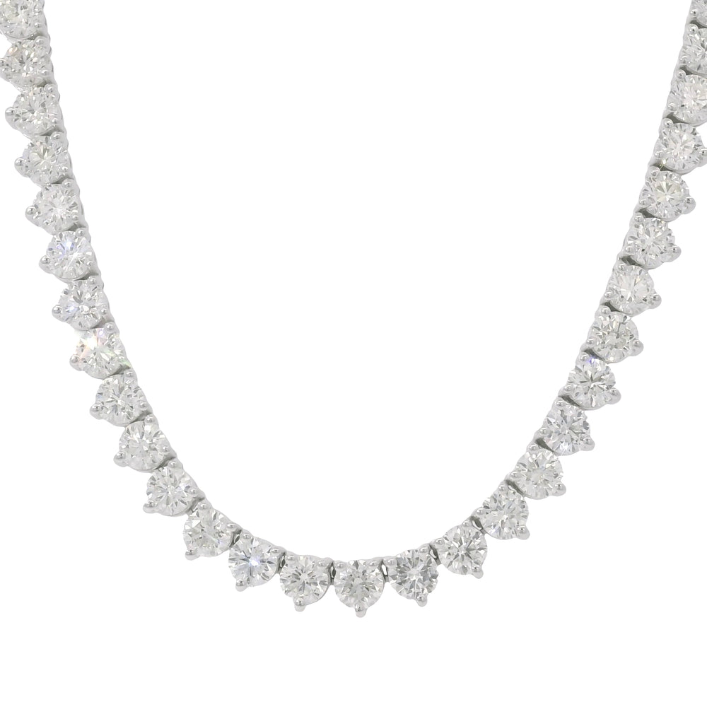 14k White Gold Natural 17.83 Carat Round Diamond 3-Prong Tennis Necklace