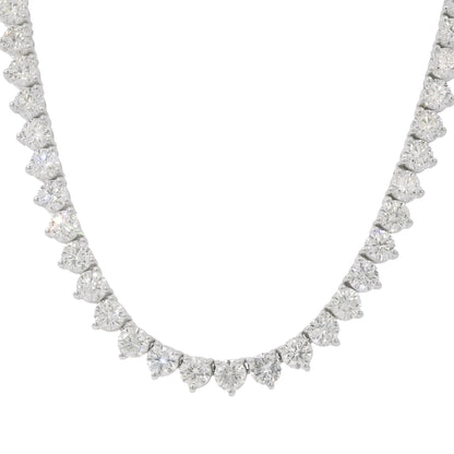 14k White Gold Natural 17.83 Carat Round Diamond 3-Prong Tennis Necklace