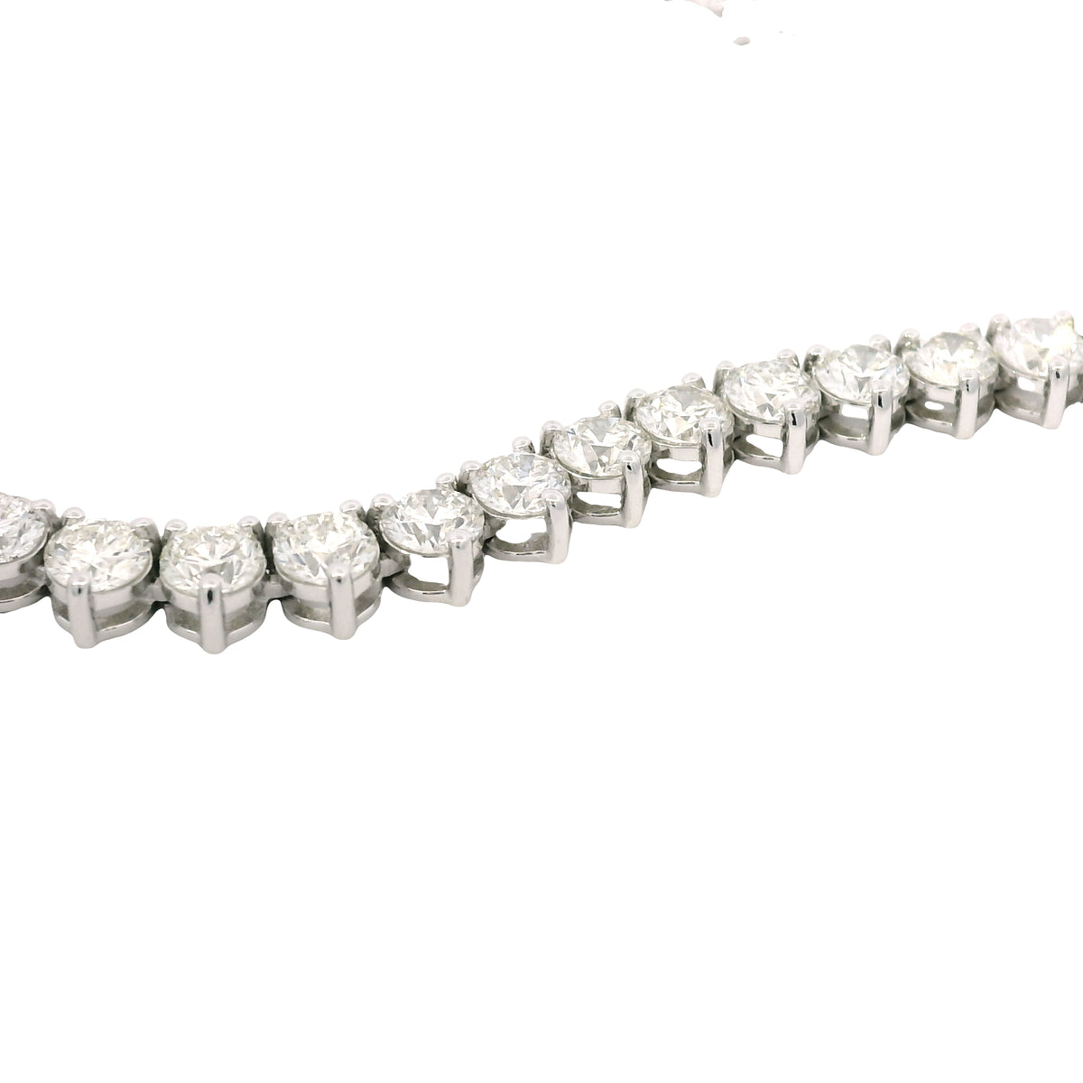 14k White Gold Natural 17.83 Carat Round Diamond 3-Prong Tennis Necklace