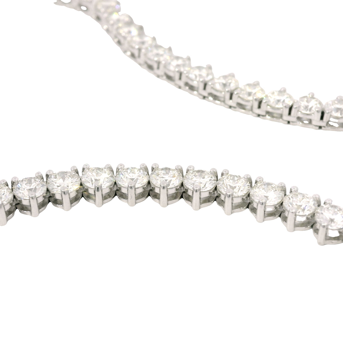 14k White Gold Natural 17.83 Carat Round Diamond 3-Prong Tennis Necklace