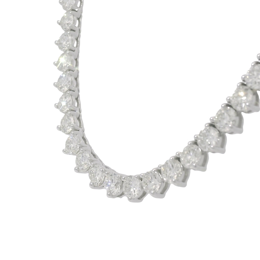 14k White Gold Natural 17.83 Carat Round Diamond 3-Prong Tennis Necklace