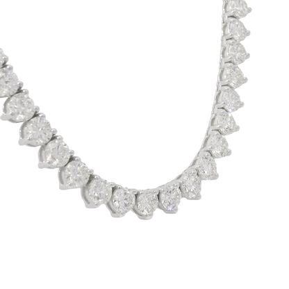14k White Gold Natural 17.83 Carat Round Diamond 3-Prong Tennis Necklace