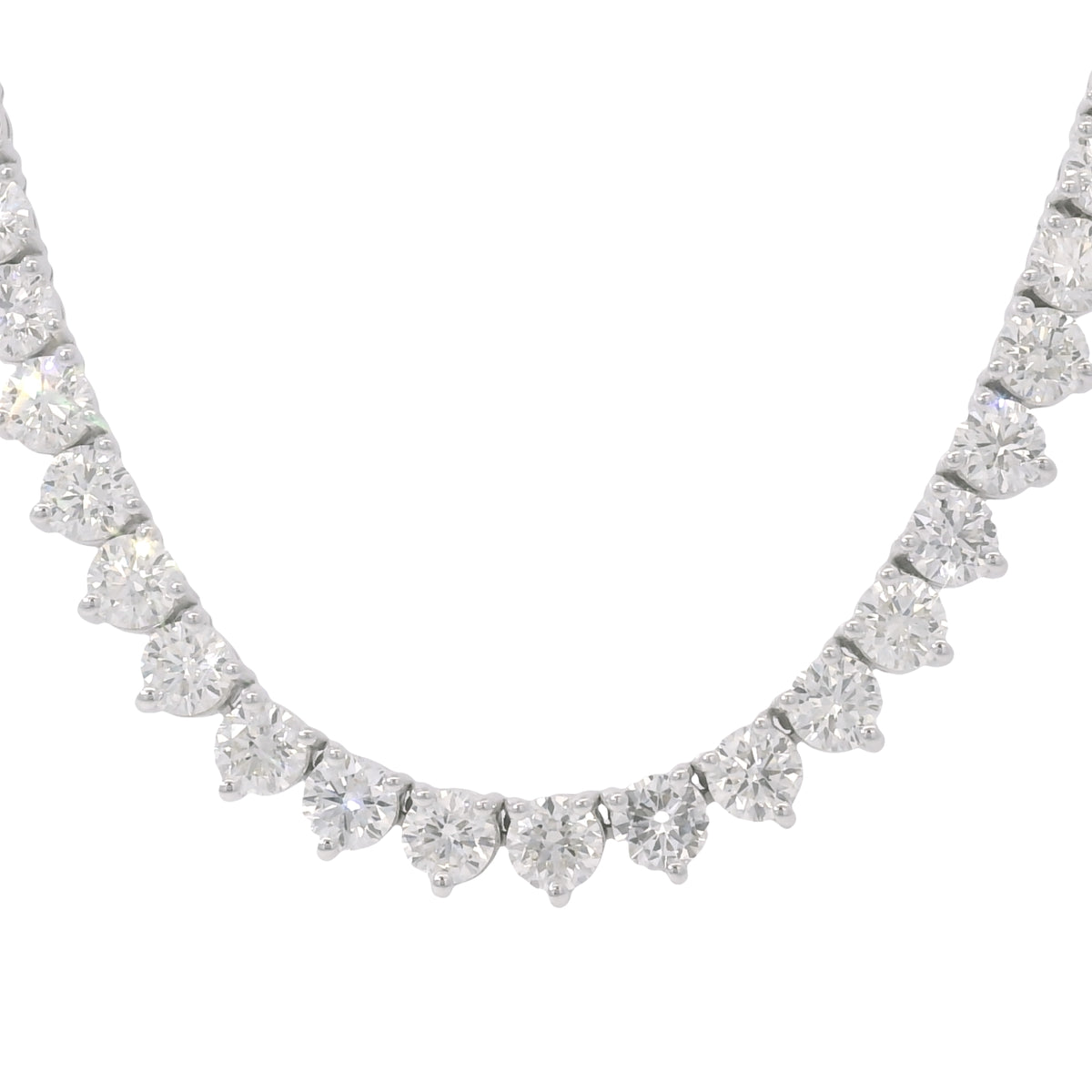 14k White Gold Natural 17.83 Carat Round Diamond 3-Prong Tennis Necklace