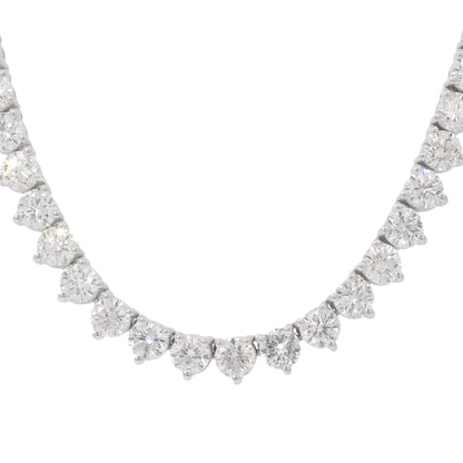 14k White Gold Natural 17.83 Carat Round Diamond 3-Prong Tennis Necklace