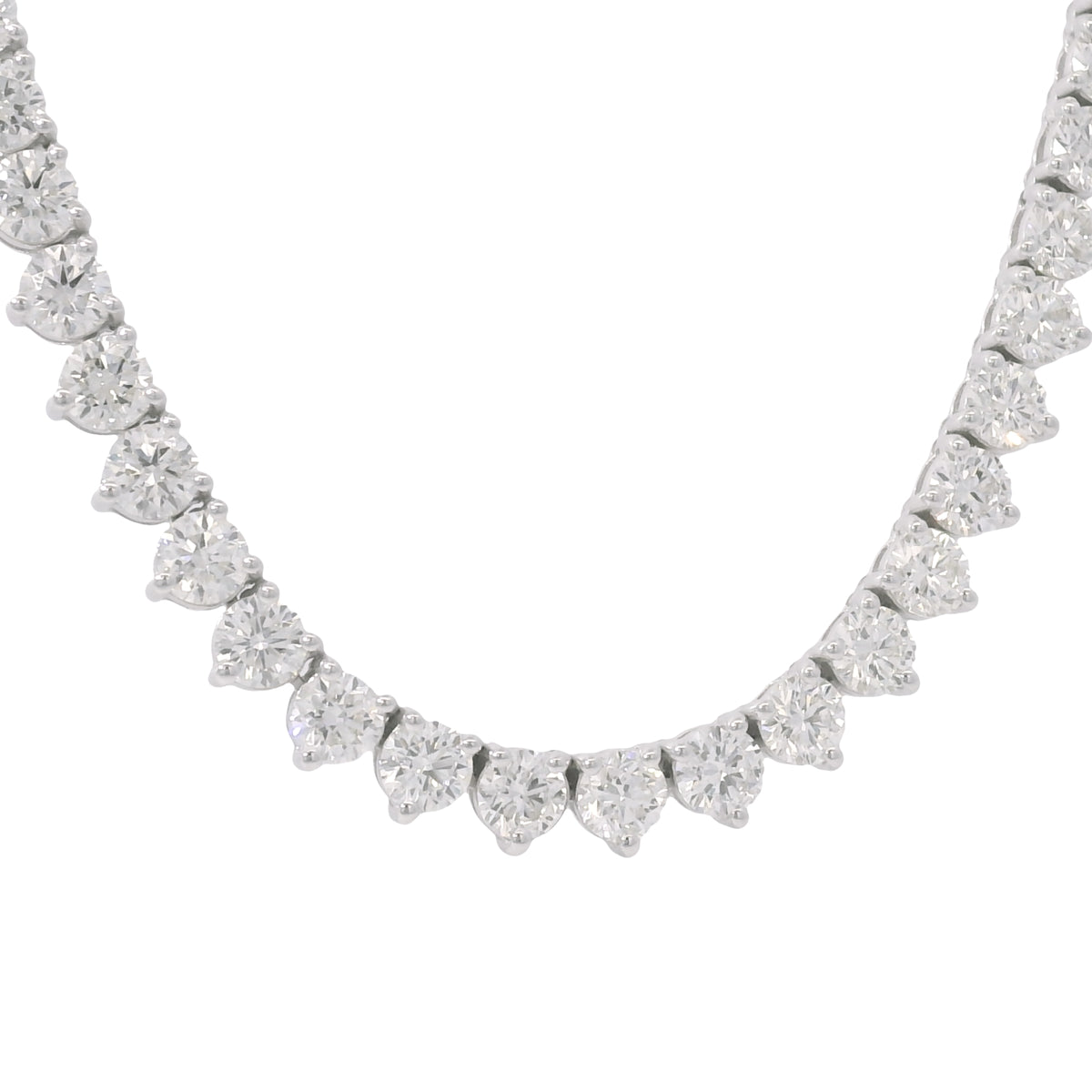 14k White Gold Natural 17.83 Carat Round Diamond 3-Prong Tennis Necklace