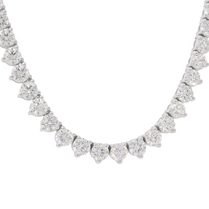 14k White Gold Natural 17.83 Carat Round Diamond 3-Prong Tennis Necklace