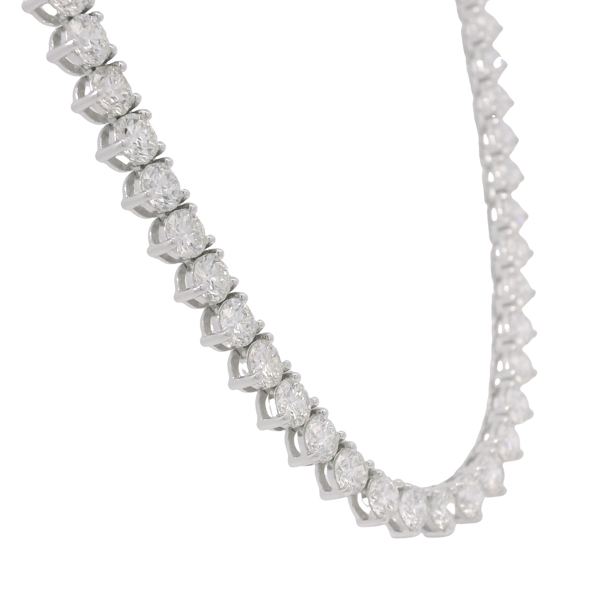 14k White Gold Natural 17.83 Carat Round Diamond 3-Prong Tennis Necklace