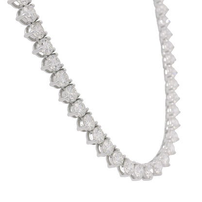14k White Gold Natural 17.83 Carat Round Diamond 3-Prong Tennis Necklace