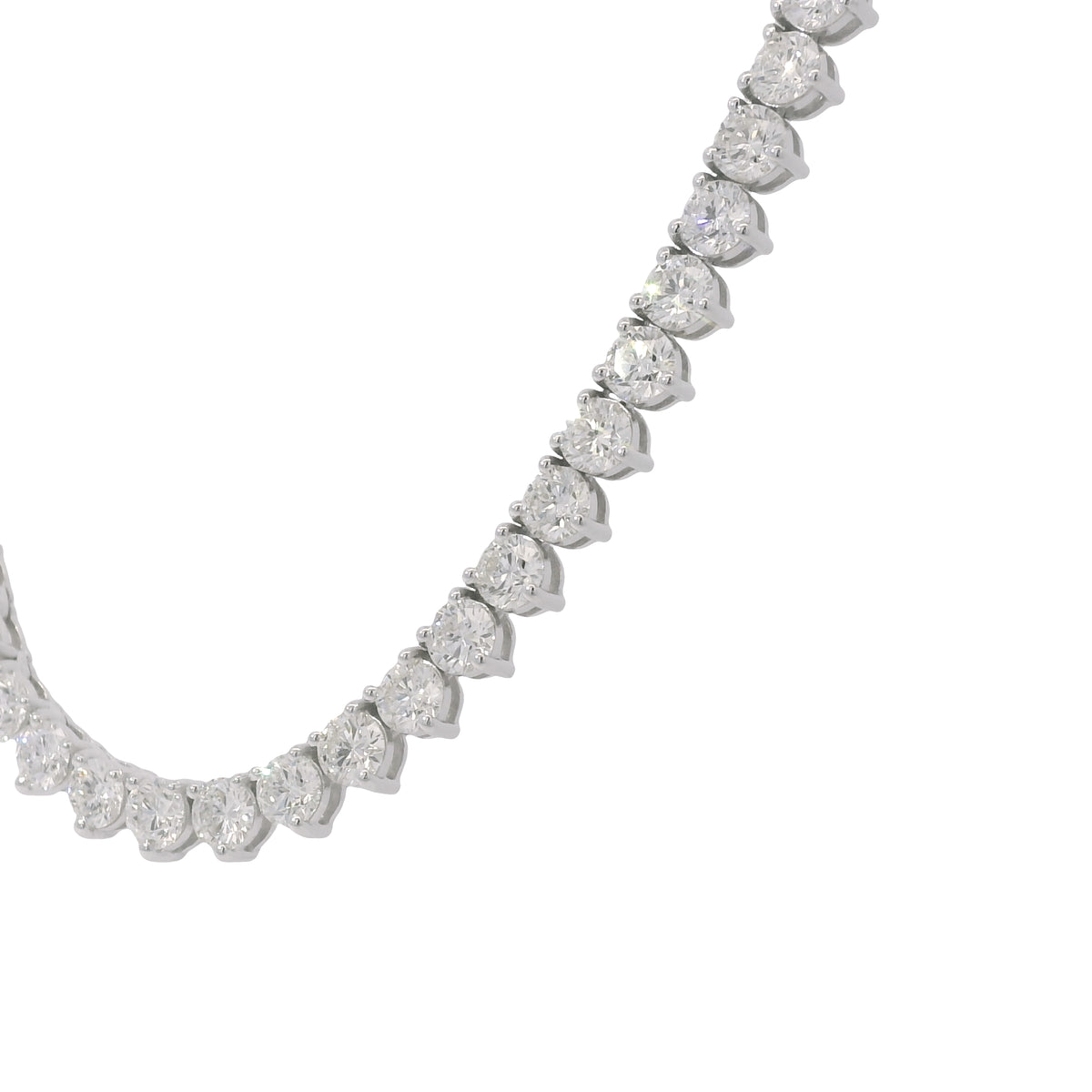 14k White Gold Natural 17.83 Carat Round Diamond 3-Prong Tennis Necklace