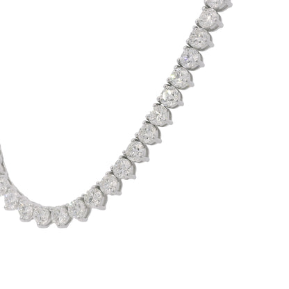 14k White Gold Natural 17.83 Carat Round Diamond 3-Prong Tennis Necklace