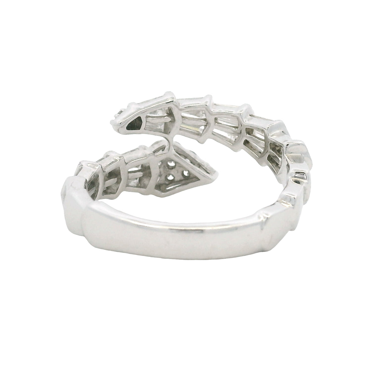 14K White Gold Natural Round & Baguette Diamond Accent Bypass Snake Ring
