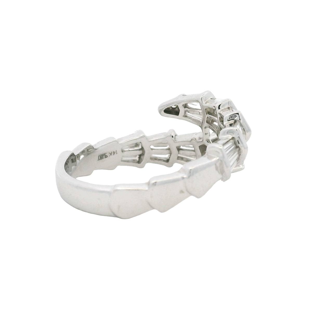 14K White Gold Natural Round & Baguette Diamond Accent Bypass Snake Ring