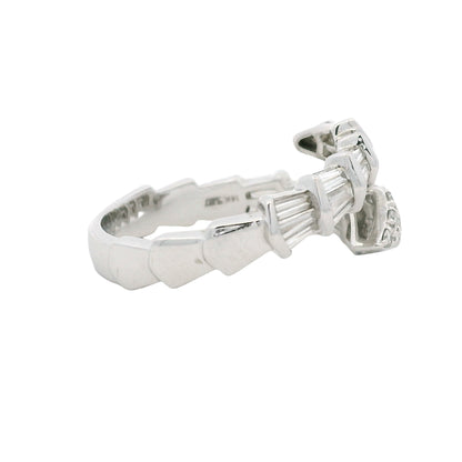 14K White Gold Natural Round & Baguette Diamond Accent Bypass Snake Ring