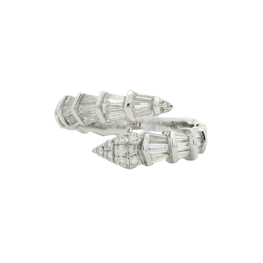 14K White Gold Natural Round & Baguette Diamond Accent Bypass Snake Ring