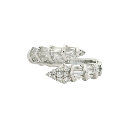 14K White Gold Natural Round & Baguette Diamond Accent Bypass Snake Ring